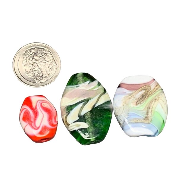Set of 3 Swirled handcrafted Lampwork Glass Beads - Art Craft Beads Jewelry Maki - Picture 1 of 9